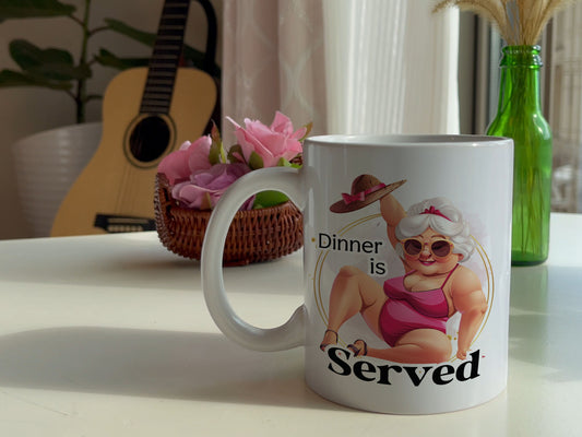 Dinner is Served Mug: Funny Adult Humor Coffee Mug, 11oz