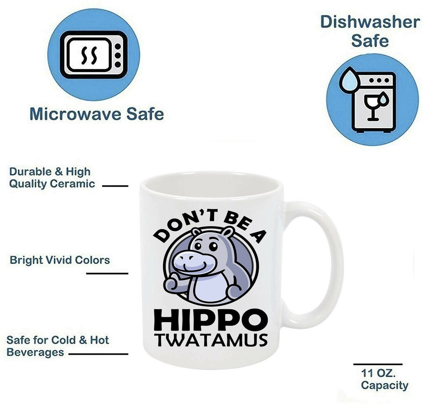 Dont Be A Hippo Twatamus Funny 11 Oz Ceramic Mug Cup For Men Women Kids