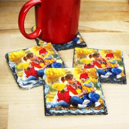 Personalised Drink Coasters Up To A Set Of 4, Rock Slate, Custom Slate Photo Coaster Using Your Own Photos