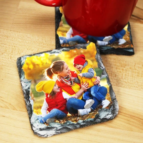 Personalised Drink Coasters Up To A Set Of 4, Rock Slate, Custom Slate Photo Coaster Using Your Own Photos
