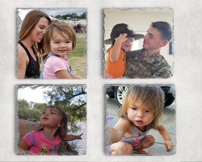 Personalised Drink Coasters Up To A Set Of 4, Rock Slate, Custom Slate Photo Coaster Using Your Own Photos