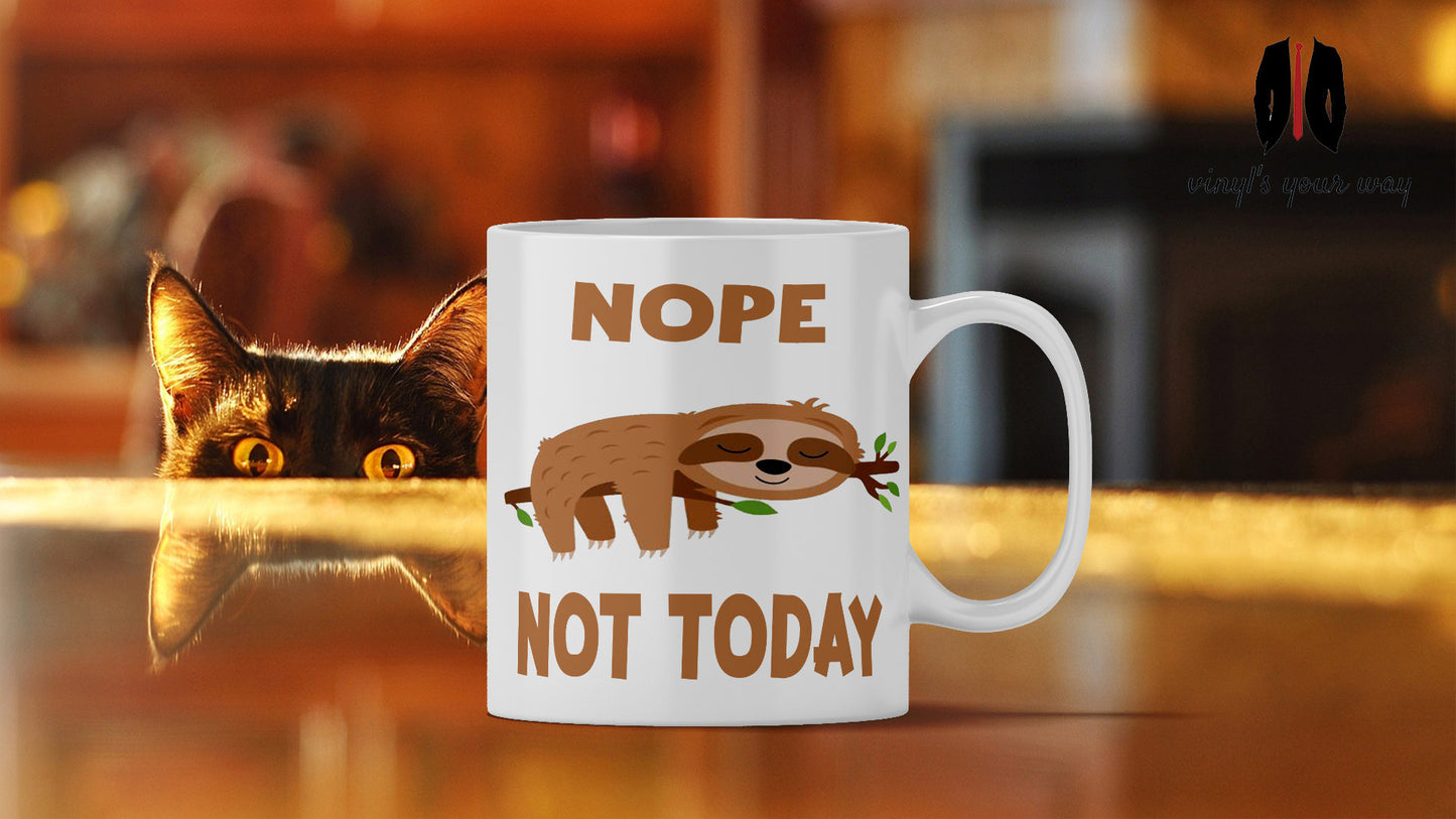 Nope Not Today Sloth Gifts for Women or Men - 11oz Ceramic Dishwasher Safe Premium Lazy Mug Cute Cups - Sloth Mug, Mugs for him or her