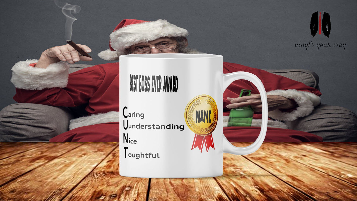 Secret Santa Boss Gift Mug Add Name To Personalise Manager Boss Supervisor Rude Office Fun Work
