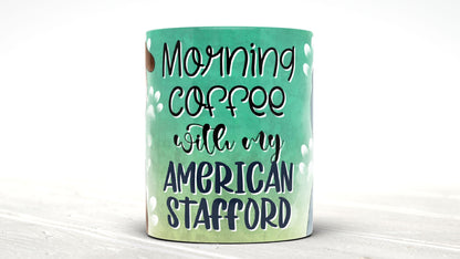 Morning Coffee With My American Stafford Cute Cartoon Doggy Mug Perfect Gift For Him Her Mum Dad Nan