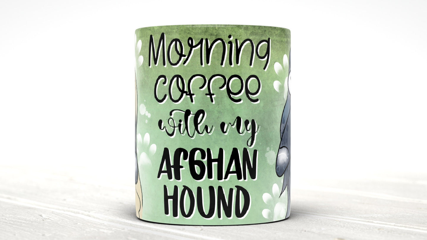 Morning Coffee With My Afghan Hound Cute Cartoon Doggy Mug Perfect Gift For Him Her Mum Dad Nan