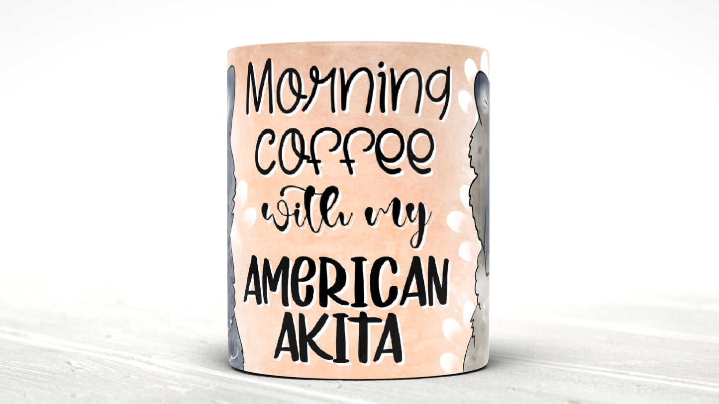 Morning Coffee With My American Akita Cute Cartoon Doggy Mug Perfect Gift For Him Her Mum Dad Nan