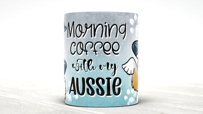 Morning Coffee With My Aussie Cute Cartoon Doggy Mug Perfect Gift For Him Her Mum Dad Nan