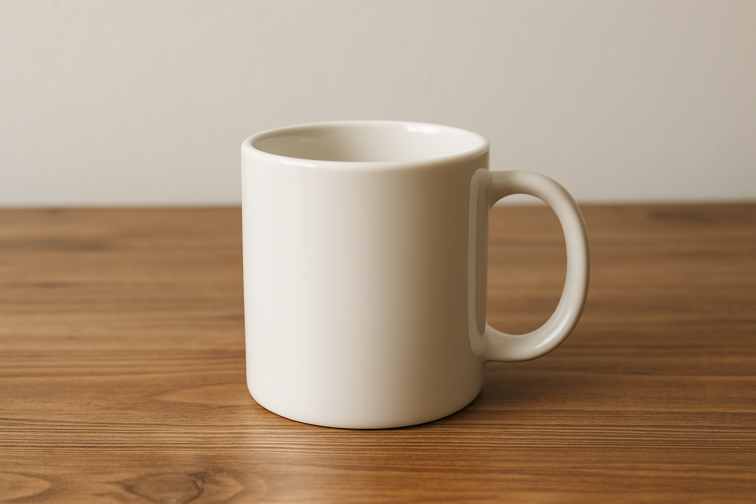 plain white ceramic mug on a wooden table